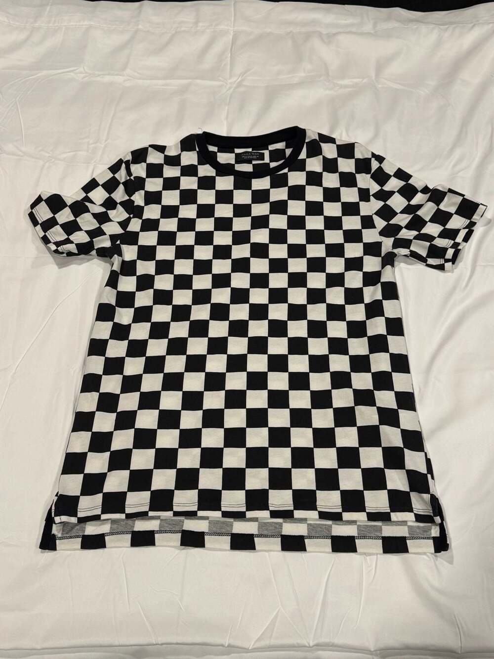 Zara Man Black And White Checkered Short Sleeve T-Shirt Size M